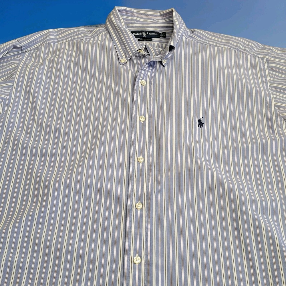 🐎VTG Ralph Lauren Yarmouth Shirt Men 16½ 36/37 Blue Stripe Hong Kong Preppy